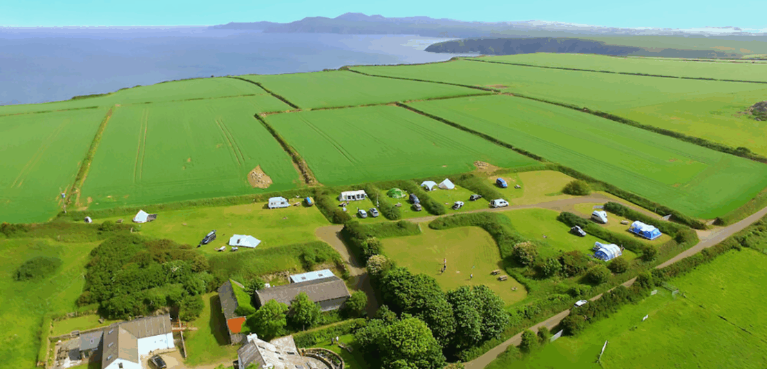 Aerial picture of Abercastle campsite a dog friendly campsite in Pembrokeshire, Wales