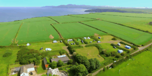 Aerial picture of Abercastle campsite a dog friendly campsite in Pembrokeshire, Wales